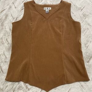 I.K.C. Vintage Beaded V-Neck Sleeveless Handkerchief Hem Cowgirl Top